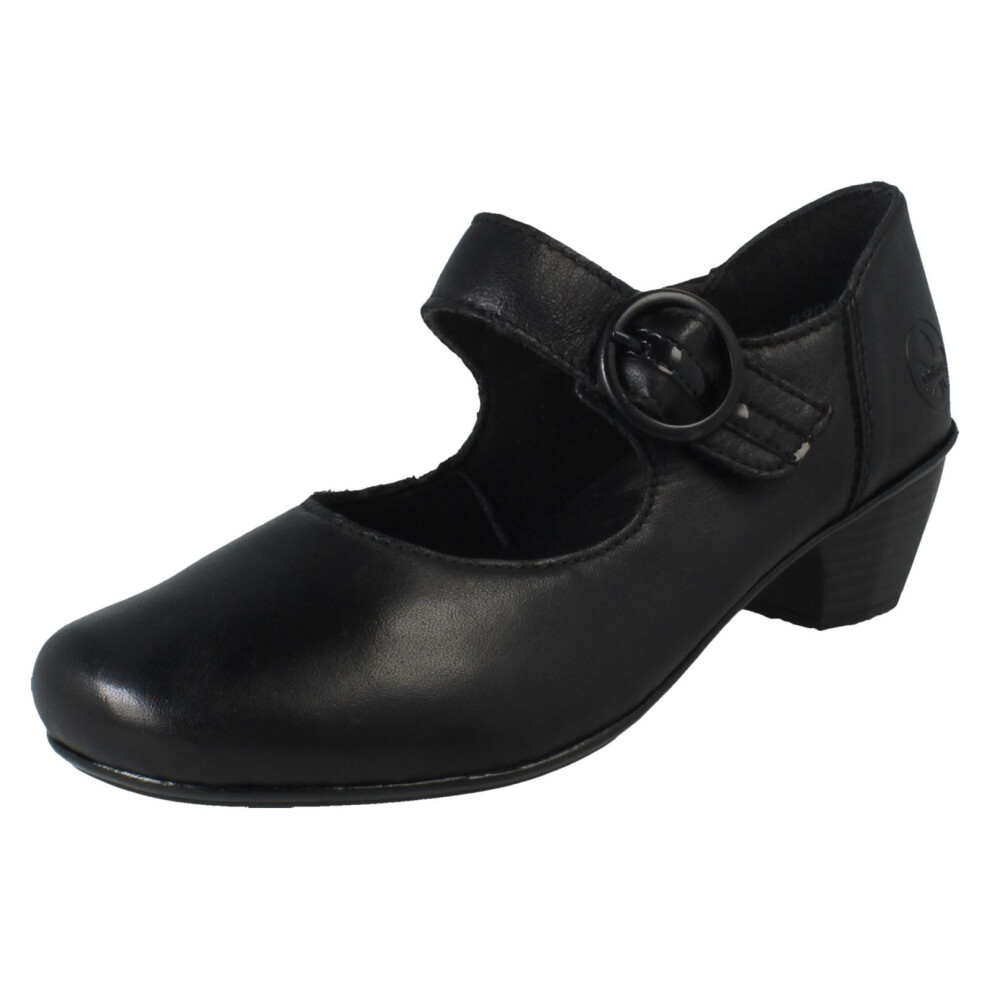 Rieker (Black, Uk 7.5) Ladies Buckle Detailed Hook And Loop Smart Heels 41756