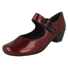 (Red, UK 6.5) Ladies Rieker Buckle Detailed Hook and Loop Smart Heels 41756
