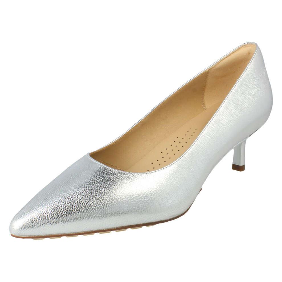 Clarks (, Uk 6.5) Ladies Slip On Pointed Toe Court Shoes - Adela Court Silver