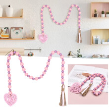 Valentine's Day wooden pendant bead string with tassel