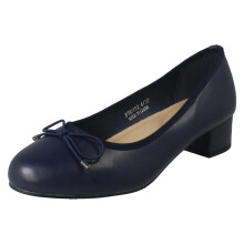 (Navy, UK 4) Ladies Spot On Short Heel Bow Detailed Court Shoes F90152