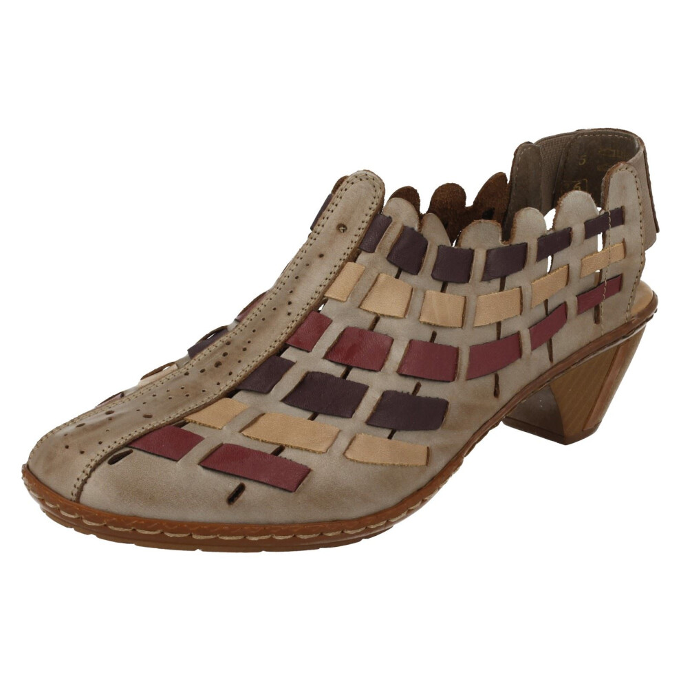 Rieker (Beige, Uk 7.5) Ladies Sling Back Shoes With Woven Detail 46778