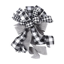Christmas Tree Topper Bow White Black Buffalo Plaid 1 Pack