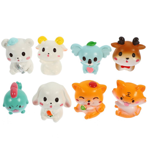 Resin Animal Cake Decorations 8-Piece Set
