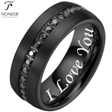 Dome Tungsten Carbide Ring med Eternity Cubic Zirconia i sølv, guld eller sort med sort CZ