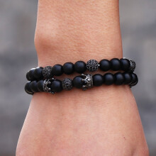 Black Matte Braided Bracelet Set for Men with Copper Zircon
