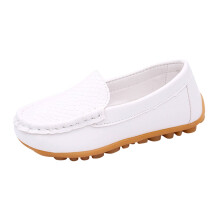 Pojkars sommarsneakers i läder, enfärgade, platta loafers