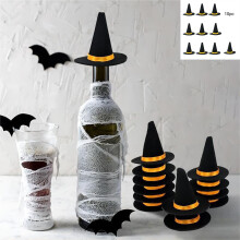 10 ks miniaturních halloweenských čarodějnických klobouků na lahve vína