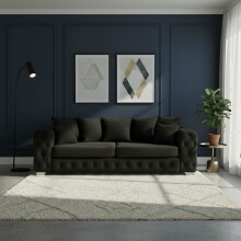 (3 Seater, Black) Luxury Ashton Scatter Back Sofa Set Plush Velvet 3-Seater, 2-Seater, 5-Seater Corner Sofa Settee Couch