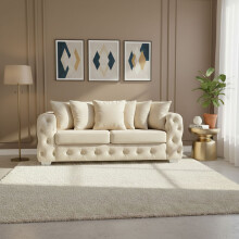 (2 Seater, Cream) Luxury Ashton Scatter Back Sofa Set Plush Velvet 3-Seater, 2-Seater, 5-Seater Corner Sofa Settee Couch
