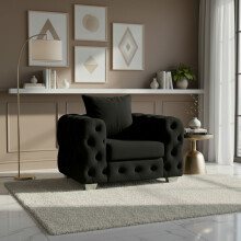 (Armchair, Black) Luxury Ashton Scatter Back Sofa Set Plush Velvet 3-Seater, 2-Seater, 5-Seater Corner Sofa Settee Couch