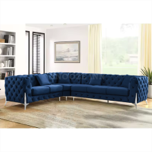 (6 Seater Rght Facing, Blue) Corner Sofa 4, 5 & 6 Seater Chesterfield Velvet Couches Longue Settee Chaise Sofas For Living Room