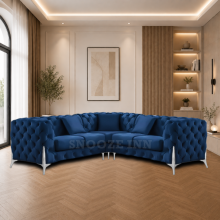 (5 Seater Corner, Blue) Corner Sofa 4, 5 & 6 Seater Chesterfield Velvet Couches Longue Settee Chaise Sofas For Living Room