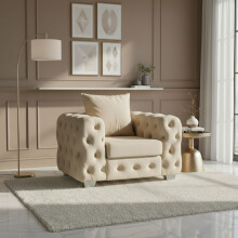 (Armchair, Cream) Luxury Ashton Scatter Back Sofa Set Plush Velvet 3-Seater, 2-Seater, 5-Seater Corner Sofa Settee Couch
