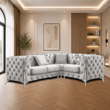 (4 Seater Left Facing, Light Grey) Corner Sofa 4, 5 & 6 Seater Chesterfield Velvet Couches Longue Settee Chaise Sofas For Living Room