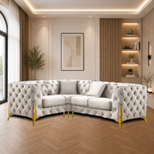(4 Seater Rght Facing, Cream) Corner Sofa 4, 5 & 6 Seater Chesterfield Velvet Couches Longue Settee Chaise Sofas For Living Room