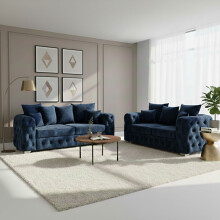 (3+2 Seater, Blue) Luxury Ashton Scatter Back Sofa Set Plush Velvet 3-Seater, 2-Seater, 5-Seater Corner Sofa Settee Couch