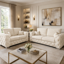 (2 Seater, Black) Ashton Full Back Sofa Set Plush Velvet 3 Seater, 2 Seater, 5 Seater Corner Couches Settee