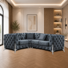 (4 Seater Rght Facing, Space Grey) Corner Sofa 4, 5 & 6 Seater Chesterfield Velvet Couches Longue Settee Chaise Sofas For Living Room