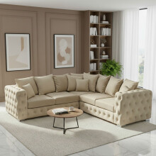 (5 Seater Corner, Cream) Luxury Ashton Scatter Back Sofa Set Plush Velvet 3-Seater, 2-Seater, 5-Seater Corner Sofa Settee Couch