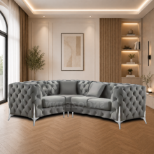 (4 Seater Rght Facing, Drak Grey) Corner Sofa 4, 5 & 6 Seater Chesterfield Velvet Couches Longue Settee Chaise Sofas For Living Room