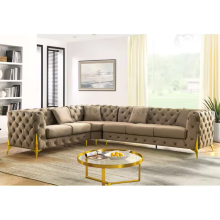 (6 Seater Rght Facing, Mink) Corner Sofa 4, 5 & 6 Seater Chesterfield Velvet Couches Longue Settee Chaise Sofas For Living Room