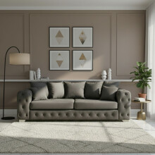 (3 Seater, Steel) Luxury Ashton Scatter Back Sofa Set Plush Velvet 3-Seater, 2-Seater, 5-Seater Corner Sofa Settee Couch