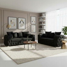(3+2 Seater, Black) Luxury Ashton Scatter Back Sofa Set Plush Velvet 3-Seater, 2-Seater, 5-Seater Corner Sofa Settee Couch