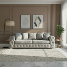 (3 Seater, Silver) Luxury Ashton Scatter Back Sofa Set Plush Velvet 3-Seater, 2-Seater, 5-Seater Corner Sofa Settee Couch
