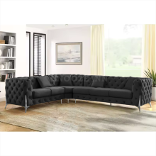 (6 Seater Rght Facing, Black) Corner Sofa 4, 5 & 6 Seater Chesterfield Velvet Couches Longue Settee Chaise Sofas For Living Room