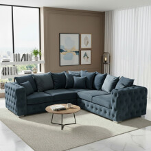 (5 Seater Corner, Blue) Luxury Ashton Scatter Back Sofa Set Plush Velvet 3-Seater, 2-Seater, 5-Seater Corner Sofa Settee Couch
