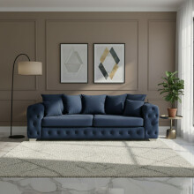 (3 Seater, Blue) Luxury Ashton Scatter Back Sofa Set Plush Velvet 3-Seater, 2-Seater, 5-Seater Corner Sofa Settee Couch