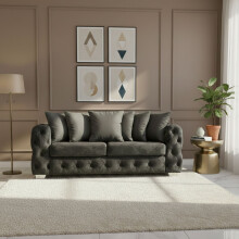 (2 Seater, Steel) Luxury Ashton Scatter Back Sofa Set Plush Velvet 3-Seater, 2-Seater, 5-Seater Corner Sofa Settee Couch
