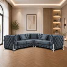 (5 Seater Corner, Space Grey) Corner Sofa 4, 5 & 6 Seater Chesterfield Velvet Couches Longue Settee Chaise Sofas For Living Room