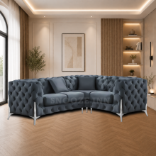 (4 Seater Left Facing, Space Grey) Corner Sofa 4, 5 & 6 Seater Chesterfield Velvet Couches Longue Settee Chaise Sofas For Living Room