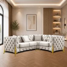 (4 Seater Left Facing, Cream) Corner Sofa 4, 5 & 6 Seater Chesterfield Velvet Couches Longue Settee Chaise Sofas For Living Room