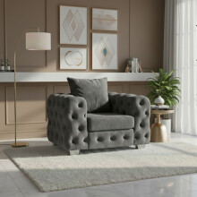 (Armchair, Grey) Luxury Ashton Scatter Back Sofa Set Plush Velvet 3-Seater, 2-Seater, 5-Seater Corner Sofa Settee Couch
