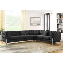 (6 Seater Left Facing, Black) Corner Sofa 4, 5 & 6 Seater Chesterfield Velvet Couches Longue Settee Chaise Sofas For Living Room