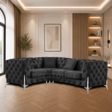 (4 Seater Rght Facing, Black) Corner Sofa 4, 5 & 6 Seater Chesterfield Velvet Couches Longue Settee Chaise Sofas For Living Room