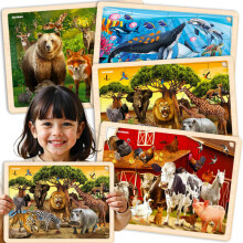 (4x48 Real Animals) QUOKKA Wooden Puzzles for Kids Ages 3-5 – 4 Pack Montessori Toddler Puzzles 24 & 36 Piece Jigsaw Learning Toy Gift