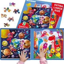(Space & Dino) QUOKKA Magnetic Puzzles for Kids 2-6 – 2x48 Piece Toddler Travel Games Montessori Learning Toy Car Airplane Activity