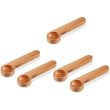 5-teiliges Set aus hölzernem Kaffeelöffel und Beutelclip-Messlöffel, 2-in-1-Beutelverschließer, Messlöffel für Bohnen, Espresso, Tee (500060622)