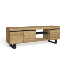 (160x40x53cm, Roble y negro) Skraut Home, mueble de TV Naturale, con patas, roble y negro, Nórdico