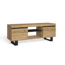 (140x40x53cm, Roble y negro) Skraut Home, mueble de TV Naturale, con patas, roble y negro, Nórdico
