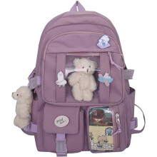 Zaino scolastico Kawaii per ragazze, zaino carino e estetico, zaino scolastico con ago e accessori, viola
