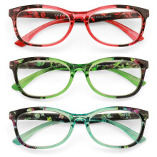 Lot de 3 paires de lunettes de lecture confortables et légères pour femmes - Verres clairs - Branches translucides style mosaïque 7016 +2.00