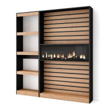 Librería estantería, Roble y negro, Chimenea eléctrica XXL
