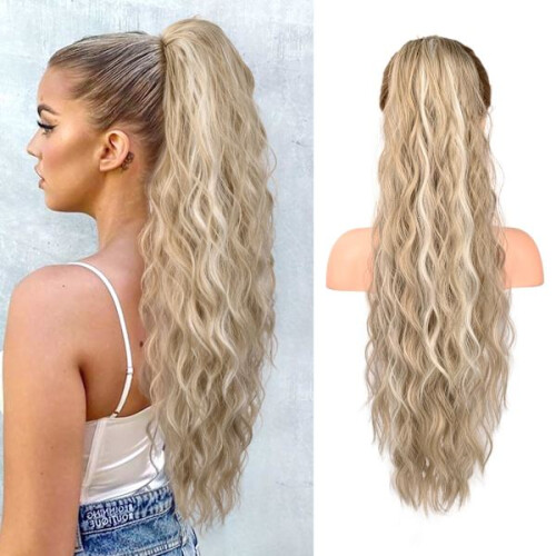 Αλογοουρά, 26" Long Beach Wave Drawstring Pony Hair Extension Συνθετικό Πέος με Αλογοουρά για Γυναίκες -