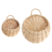 Conjunto de 2 vasos de vime e palha para pendurar na parede, estilo rústico, em rattan (cor original Sallow).