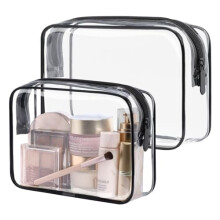 PACKISM TSA-goedgekeurde toilettas - Transparante make-uptassen in 2 maten, duurzaam met frame, geschikt voor handbagage, zwart